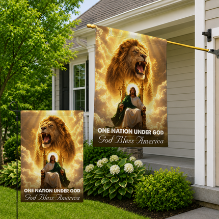 SP-01 Lion of Judah Flag One Nation Under God Jesus King Garden Flag Christian Gatherings