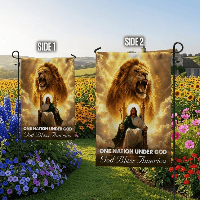 One Nation Under God God Bless America Throne Lion Flag