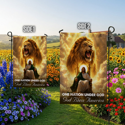 SP-01 Lion of Judah Flag One Nation Under God Jesus King Garden Flag Christian Gatherings
