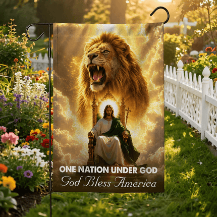 One Nation Under God God Bless America Throne Lion Flag