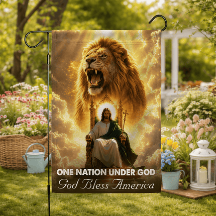 One Nation Under God God Bless America Throne Lion Flag