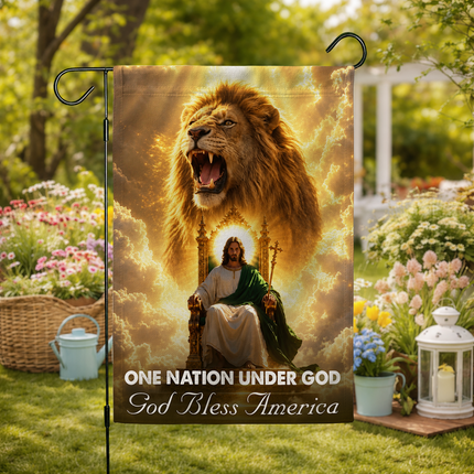 SP-01 Lion of Judah Flag One Nation Under God Jesus King Garden Flag Christian Gatherings
