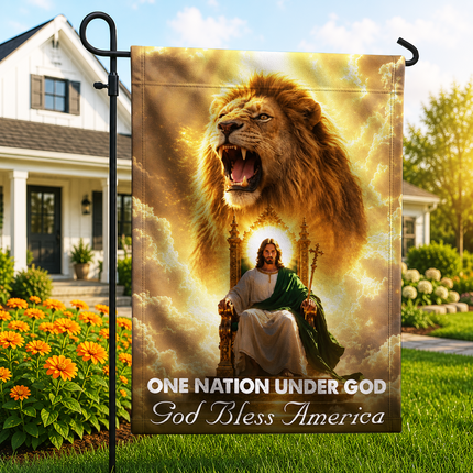 SP-01 Lion of Judah Flag One Nation Under God Jesus King Garden Flag Christian Gatherings