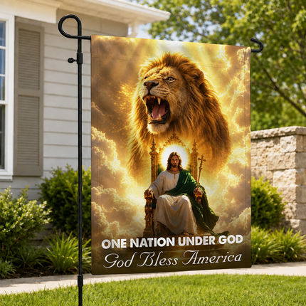 SP-01 Lion of Judah Flag One Nation Under God Jesus King Garden Flag Christian Gatherings