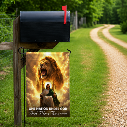 SP-01 Lion of Judah Flag One Nation Under God Jesus King Garden Flag Christian Gatherings