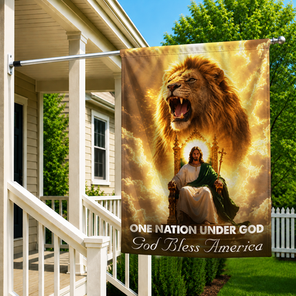 SP-01 Lion of Judah Flag One Nation Under God Jesus King Garden Flag Christian Gatherings