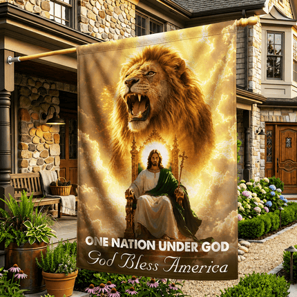 One Nation Under God God Bless America Throne Lion Flag