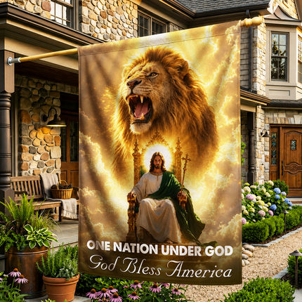 SP-01 Lion of Judah Flag One Nation Under God Jesus King Garden Flag Christian Gatherings