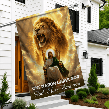 One Nation Under God God Bless America Throne Lion Flag