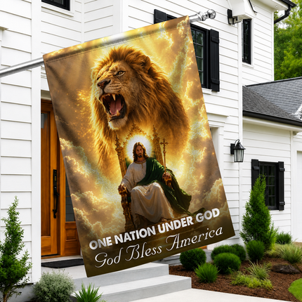 SP-01 Lion of Judah Flag One Nation Under God Jesus King Garden Flag Christian Gatherings