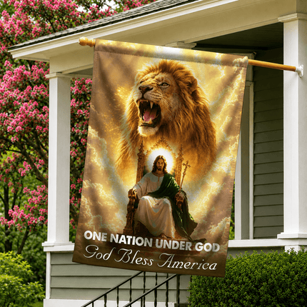 One Nation Under God God Bless America Throne Lion Flag