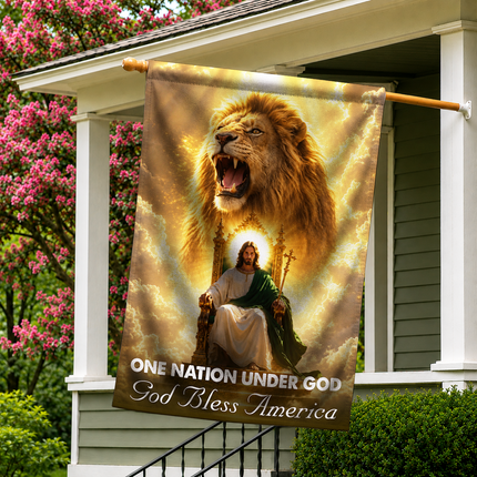 SP-01 Lion of Judah Flag One Nation Under God Jesus King Garden Flag Christian Gatherings