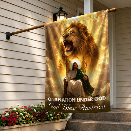 SP-01 Lion of Judah Flag One Nation Under God Jesus King Garden Flag Christian Gatherings