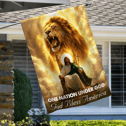 One Nation Under God God Bless America Throne Lion Flag