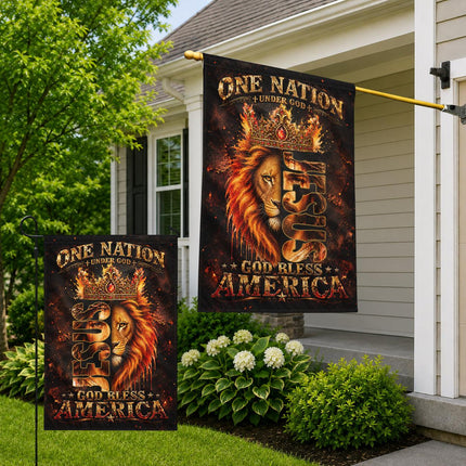 One Nation Under God Jesus Lion God Bless America Flag