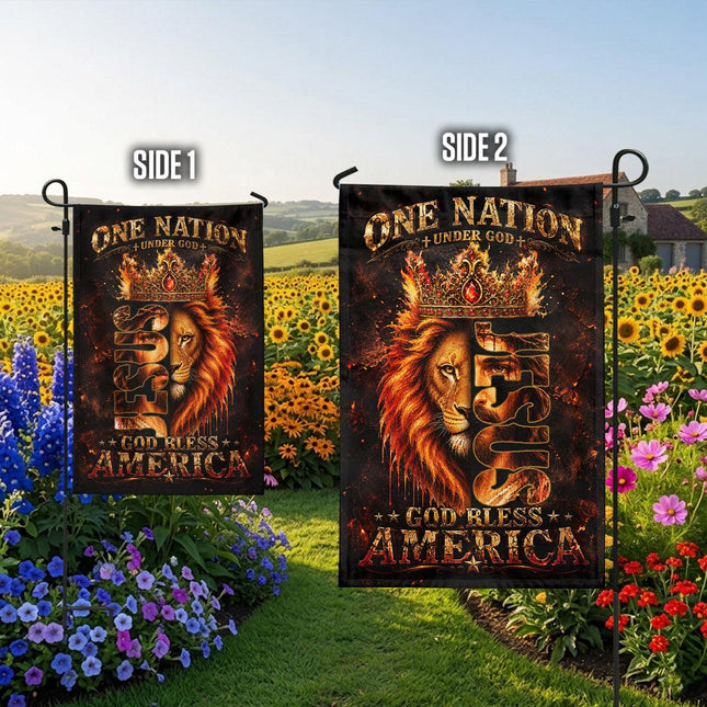 One Nation Under God Jesus Lion God Bless America Flag