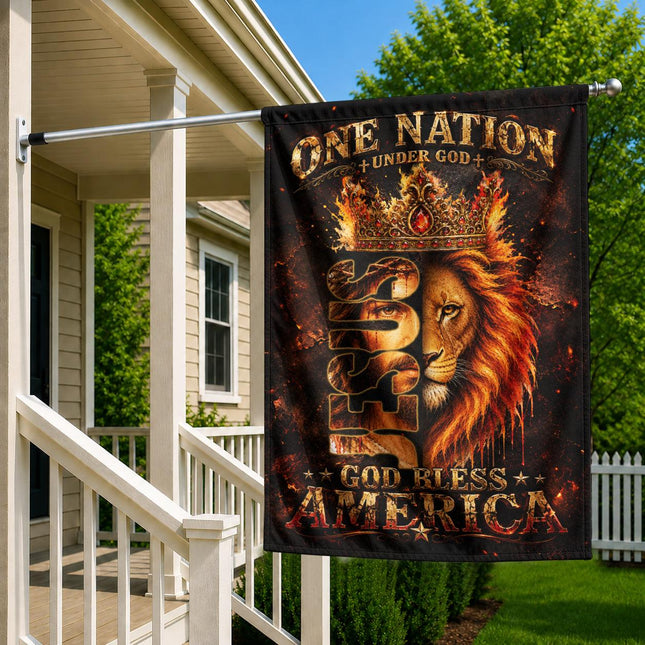 One Nation Under God Jesus Lion God Bless America Flag
