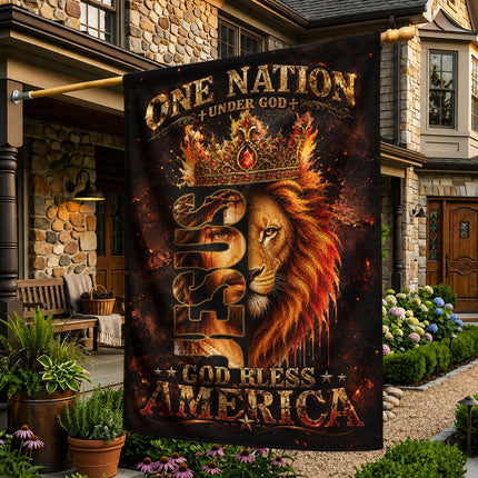 One Nation Under God Jesus Lion God Bless America Flag