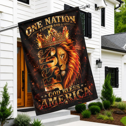 One Nation Under God Jesus Lion God Bless America Flag