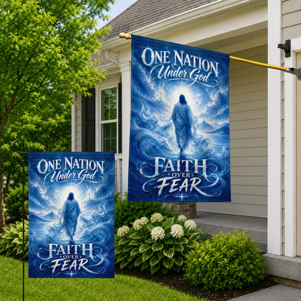 One Nation Under God Faith Over Fear Blue Water Jesus Flag