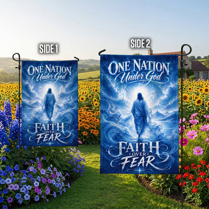 One Nation Under God Faith Over Fear Blue Water Jesus Flag