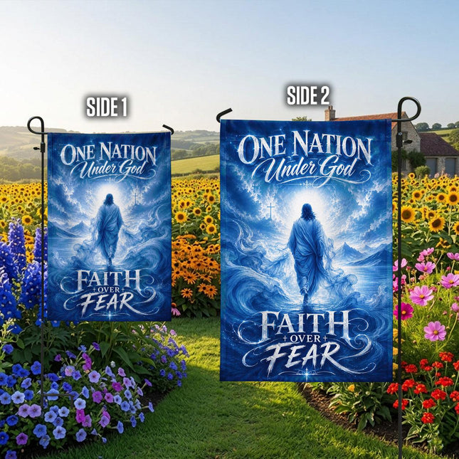 One Nation Under God Faith Over Fear Blue Water Jesus Flag