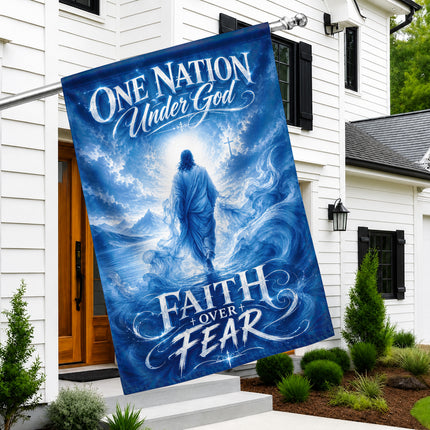 One Nation Under God Faith Over Fear Blue Water Jesus Flag