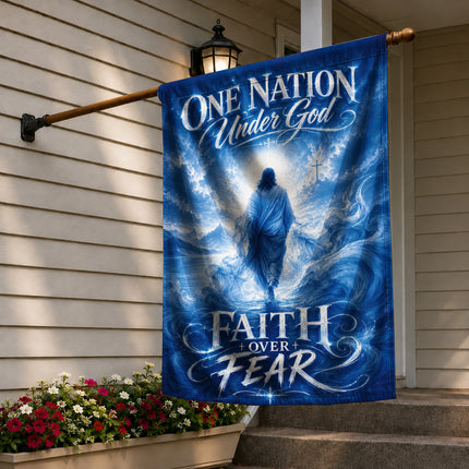 One Nation Under God Faith Over Fear Blue Water Jesus Flag