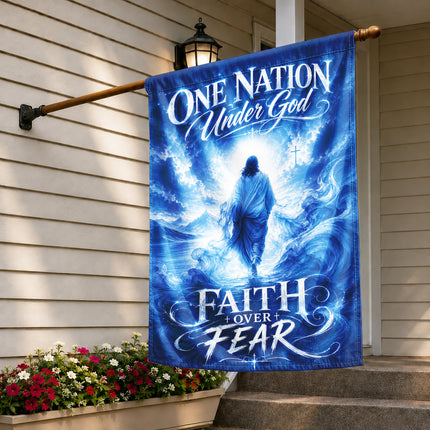 Faith Over Fear Christian Flag One Nation Under God Jesus Water Design