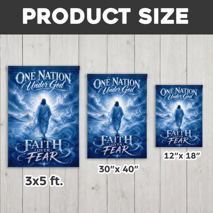 One Nation Under God Faith Over Fear Blue Water Jesus Flag