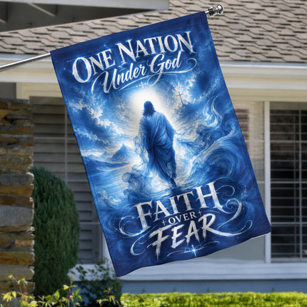 One Nation Under God Faith Over Fear Blue Water Jesus Flag