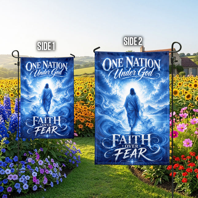 One Nation Under God Faith Over Fear Blue Water Jesus Flag