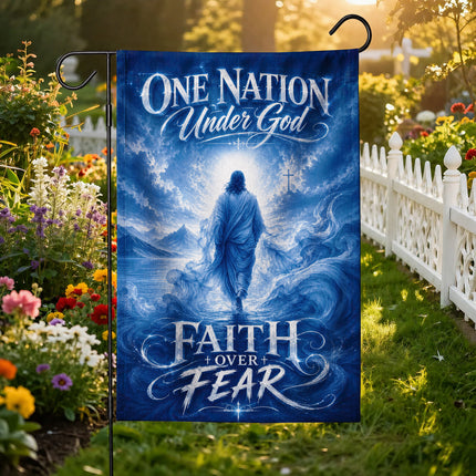 One Nation Under God Faith Over Fear Blue Water Jesus Flag