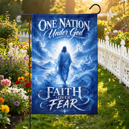 SP-01 Faith Over Fear Flag One Nation Under God Memorial Day Christian Patriotic Garden Decor