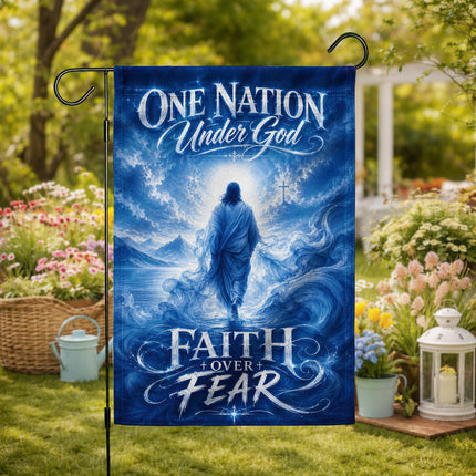One Nation Under God Faith Over Fear Blue Water Jesus Flag
