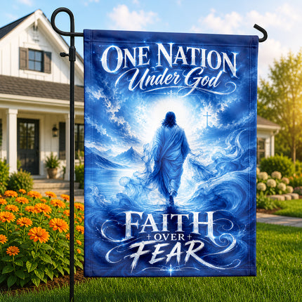 SP-01 Faith Over Fear Flag One Nation Under God Memorial Day Christian Patriotic Garden Decor