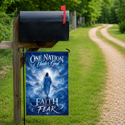One Nation Under God Faith Over Fear Blue Water Jesus Flag