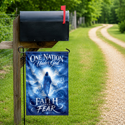 SP-01 Faith Over Fear Flag One Nation Under God Memorial Day Christian Patriotic Garden Decor