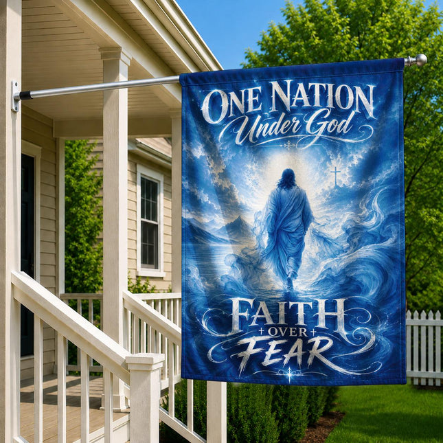 One Nation Under God Faith Over Fear Blue Water Jesus Flag