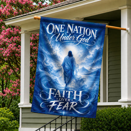 One Nation Under God Faith Over Fear Blue Water Jesus Flag