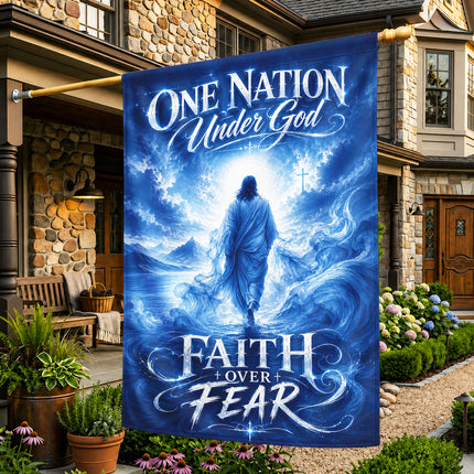 Faith Over Fear Christian Flag One Nation Under God Jesus Water Design