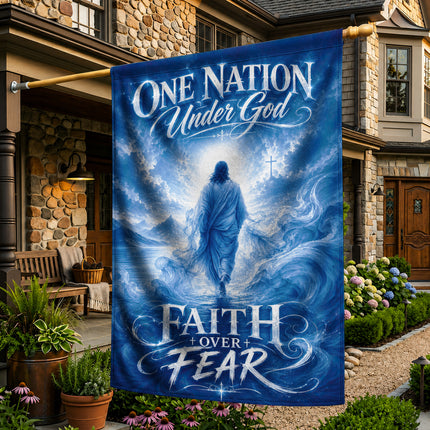 One Nation Under God Faith Over Fear Blue Water Jesus Flag