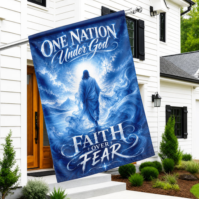 Faith Over Fear Christian Flag One Nation Under God Jesus Water Design