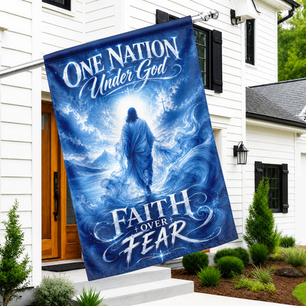 SP-01 Faith Over Fear Flag One Nation Under God Memorial Day Christian Patriotic Garden Decor