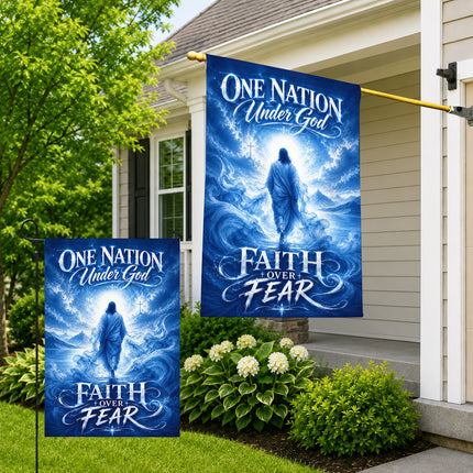 Faith Over Fear Christian Flag One Nation Under God Jesus Water Design