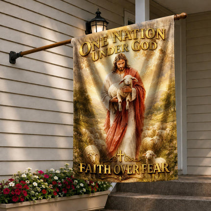 One Nation Under God Faith Over Fear Shepherd Lamb Flag