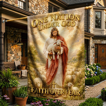 One Nation Under God Faith Over Fear Shepherd Lamb Flag