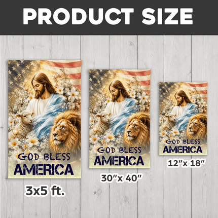 God Bless America Jesus Lamb Lion Floral Flag