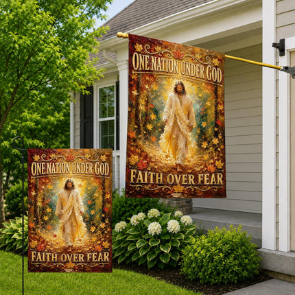 One Nation Under God Faith Over Fear Autumn Jesus Flag