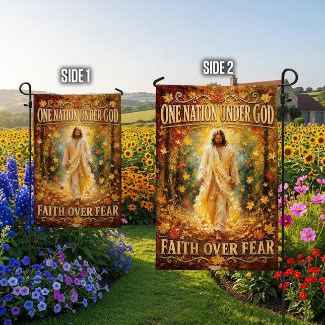 One Nation Under God Faith Over Fear Autumn Jesus Flag